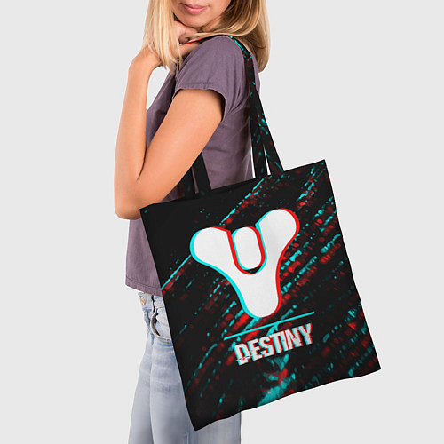 Сумка-шоппер Destiny в стиле glitch и баги графики на темном фо / 3D-принт – фото 3