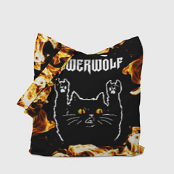 Сумка-шопер Powerwolf рок кот и огонь, цвет: 3D-принт