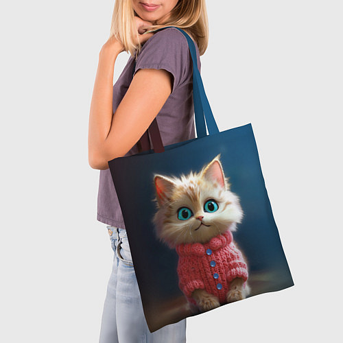 Сумка-шоппер Котик в розовом свитере / 3D-принт – фото 3