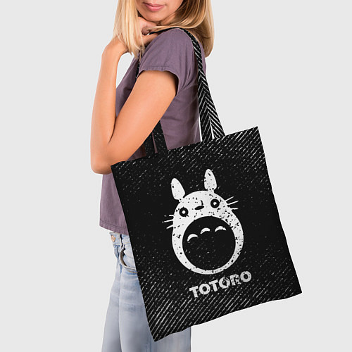 Сумка-шоппер Totoro с потертостями на темном фоне / 3D-принт – фото 3