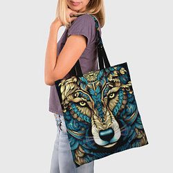 Сумка-шопер Волк в бирюзовом орнаменте, цвет: 3D-принт — фото 2