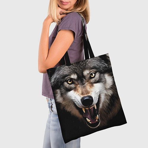 Сумка-шоппер Агрессивный рычащий волк / 3D-принт – фото 3