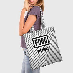 Сумка-шопер Символ PUBG на светлом фоне с полосами, цвет: 3D-принт — фото 2