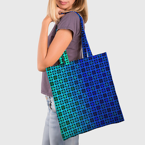 Сумка-шоппер Сине-зеленый геометрический узор / 3D-принт – фото 3