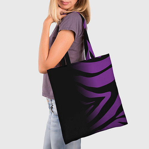 Сумка-шоппер Фиолетовый с черными полосками зебры / 3D-принт – фото 3
