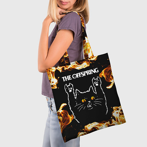 Сумка-шоппер The Offspring рок кот и огонь / 3D-принт – фото 3