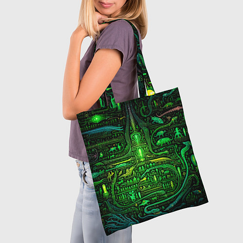 Сумка-шоппер Психоделика в зеленом - нейронная сеть / 3D-принт – фото 3