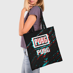 Сумка-шопер PUBG в стиле glitch и баги графики на темном фоне, цвет: 3D-принт — фото 2