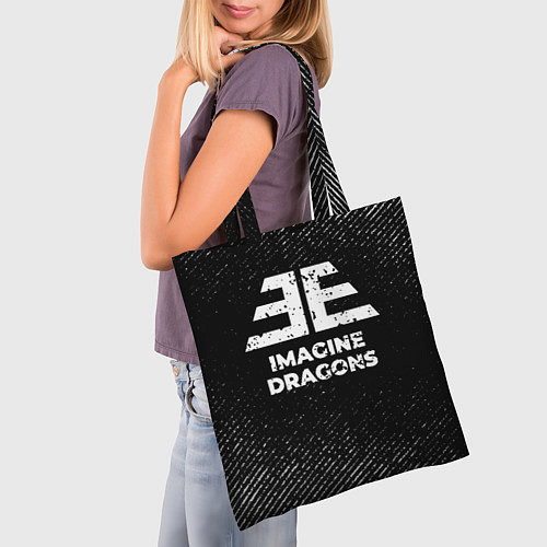 Сумка-шоппер Imagine Dragons с потертостями на темном фоне / 3D-принт – фото 3