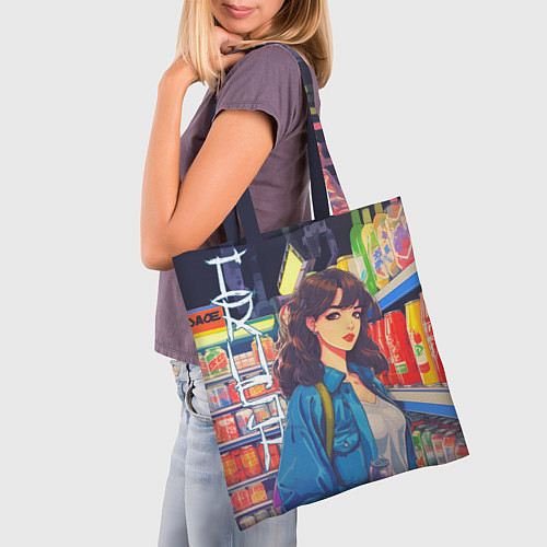 Сумка-шоппер Crush - ретро девочка-аниме в магазине / 3D-принт – фото 3