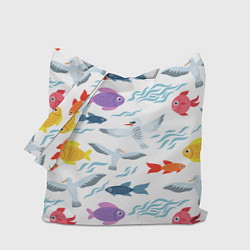 Сумка-шопер Рыбы и чайки, цвет: 3D-принт