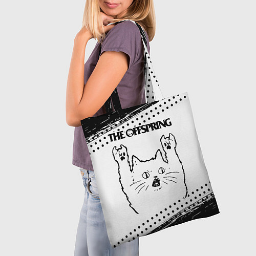 Сумка-шоппер The Offspring рок кот на светлом фоне / 3D-принт – фото 3