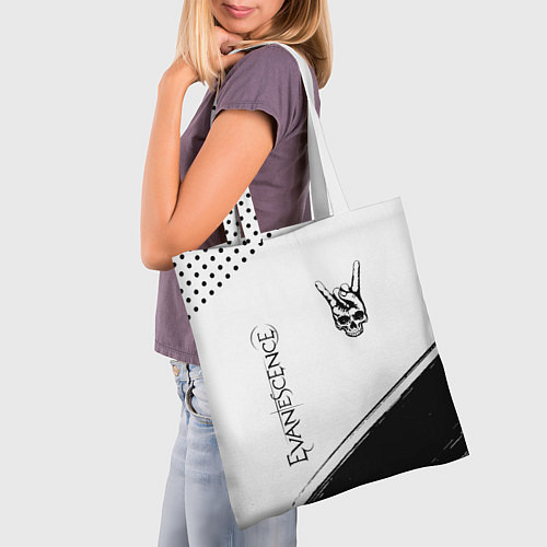 Сумка-шоппер Evanescence и рок символ на светлом фоне / 3D-принт – фото 3