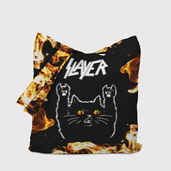 Сумка-шопер Slayer рок кот и огонь, цвет: 3D-принт