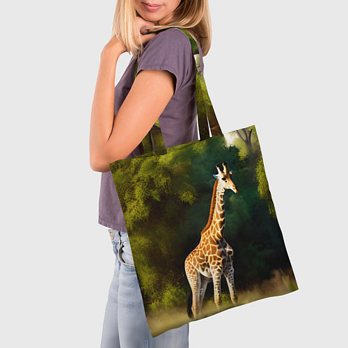 Сумка-шоппер Жираф на фоне деревьев / 3D-принт – фото 3