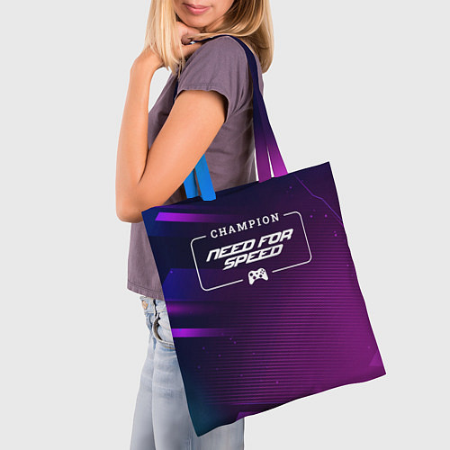 Сумка-шоппер Need for Speed gaming champion: рамка с лого и джо / 3D-принт – фото 3