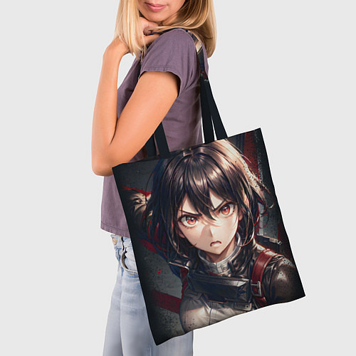 Сумка-шоппер Портрет сердитой боевой девушки аниме / 3D-принт – фото 3