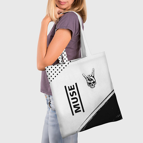Сумка-шоппер Muse и рок символ на светлом фоне / 3D-принт – фото 3