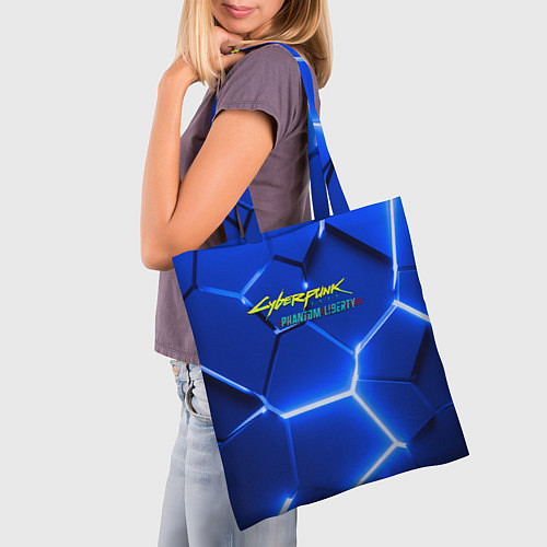 Сумка-шоппер Киберпанк призрачная свобода синий неон / 3D-принт – фото 3