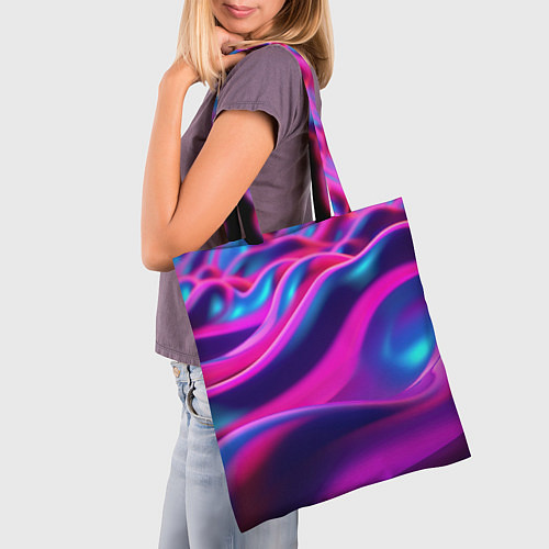 Сумка-шоппер Фиолетовые неоновые волны / 3D-принт – фото 3
