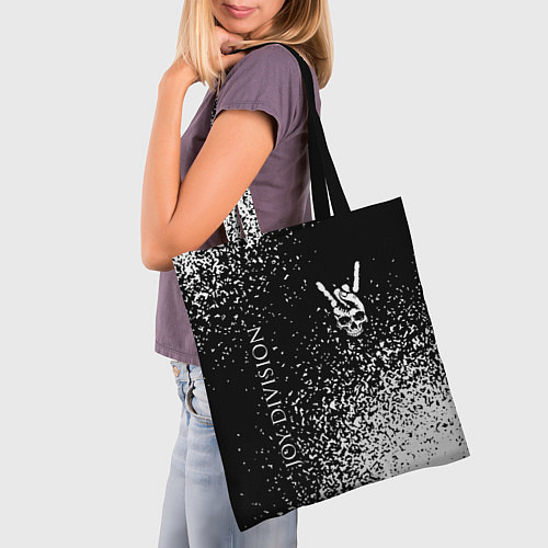 Сумка-шоппер Joy Division и рок символ на темном фоне / 3D-принт – фото 3