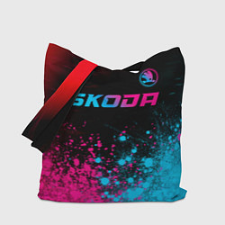 Сумка-шопер Skoda - neon gradient: символ сверху, цвет: 3D-принт