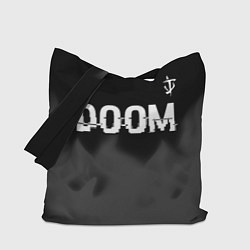 Сумка-шопер Doom glitch на темном фоне: символ сверху, цвет: 3D-принт