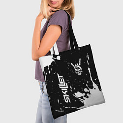 Сумка-шопер Skillet и рок символ на темном фоне, цвет: 3D-принт — фото 2
