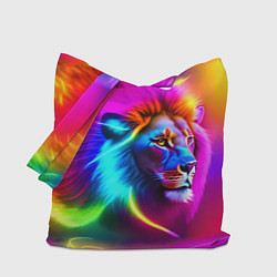 Сумка-шопер Неоновый лев в цветовой абстракции, цвет: 3D-принт