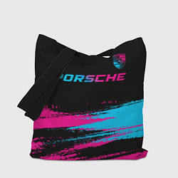 Сумка-шопер Porsche - neon gradient: символ сверху, цвет: 3D-принт