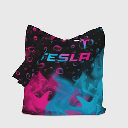 Сумка-шопер Tesla - neon gradient: символ сверху, цвет: 3D-принт