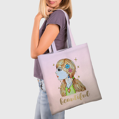 Сумка-шоппер Девушка в профиль арт / 3D-принт – фото 3
