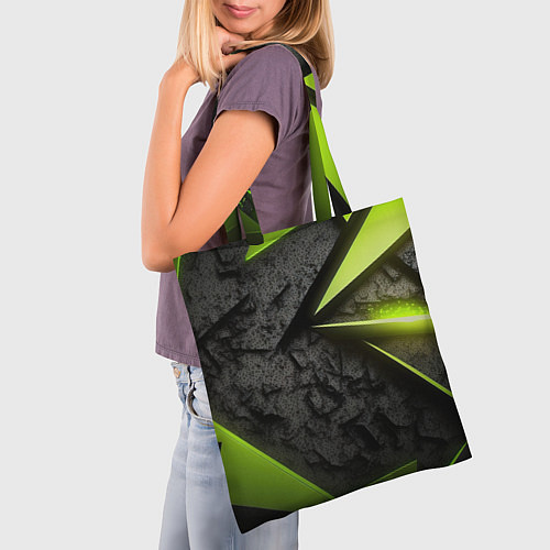 Сумка-шоппер Зеленые абстрактные осколки / 3D-принт – фото 3