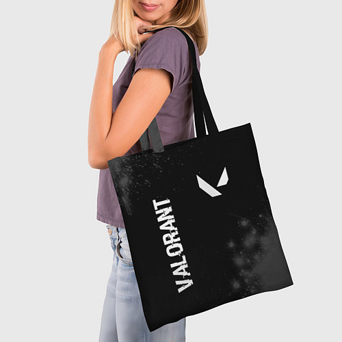 Сумка-шоппер Valorant glitch на темном фоне: надпись, символ / 3D-принт – фото 3