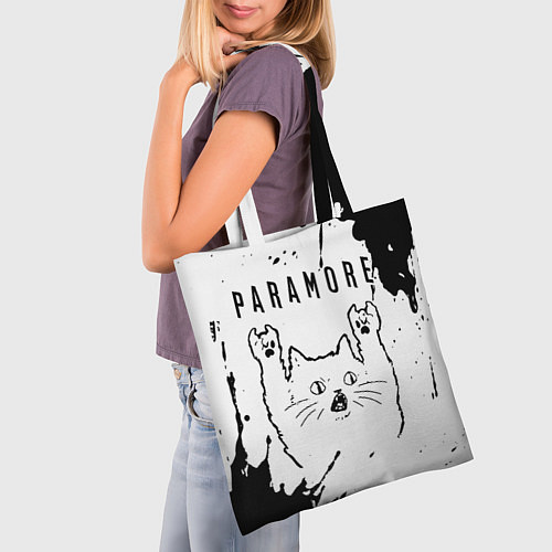 Сумка-шоппер Paramore рок кот на светлом фоне / 3D-принт – фото 3