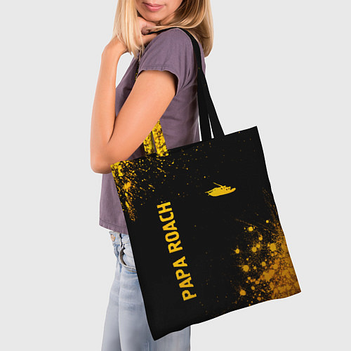 Сумка-шоппер Papa Roach - gold gradient: надпись, символ / 3D-принт – фото 3