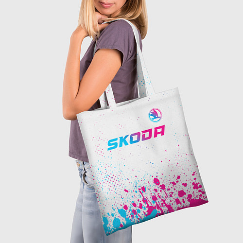 Сумка-шоппер Skoda neon gradient style: символ сверху / 3D-принт – фото 3