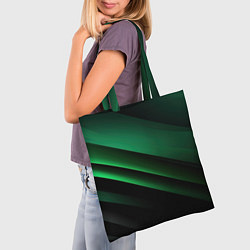 Сумка-шопер Черно зеленые полосы, цвет: 3D-принт — фото 2