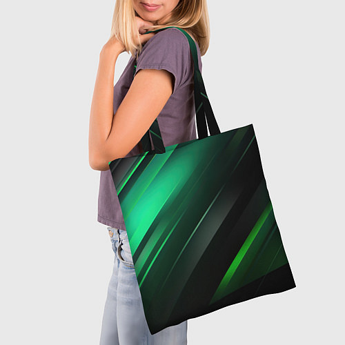 Сумка-шоппер Black green abstract / 3D-принт – фото 3