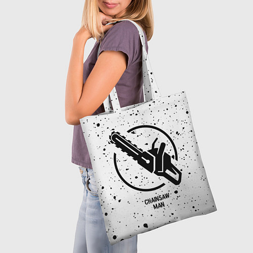 Сумка-шоппер Chainsaw Man glitch на светлом фоне / 3D-принт – фото 3