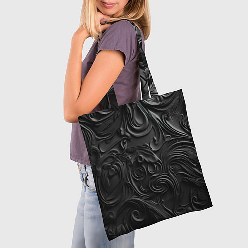 Сумка-шоппер Черная текстура из кожи с узорами / 3D-принт – фото 3