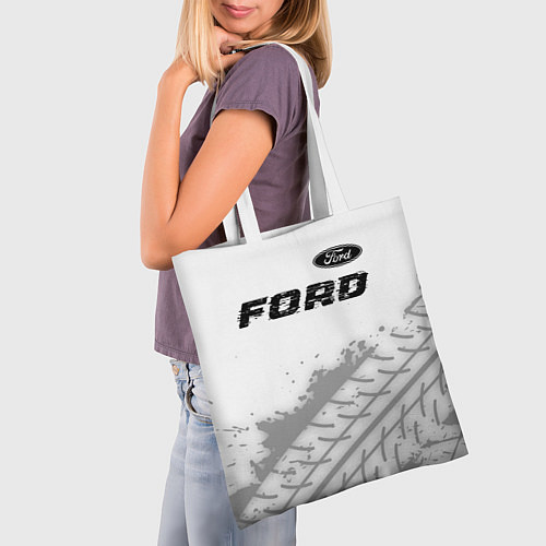 Сумка-шоппер Ford speed на светлом фоне со следами шин: символ / 3D-принт – фото 3