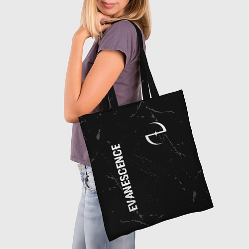 Сумка-шоппер Evanescence glitch на темном фоне: надпись, символ / 3D-принт – фото 3
