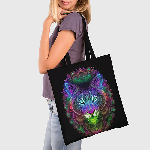 Сумка-шоппер Разноцветный неоновый лев / 3D-принт – фото 3