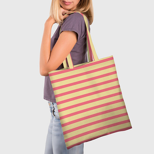 Сумка-шоппер Нежный жёлто-розовый полосатый / 3D-принт – фото 3