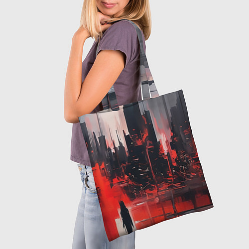 Сумка-шоппер Нарисованный город с силуэтом человека / 3D-принт – фото 3