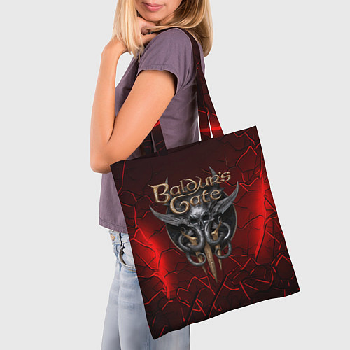 Сумка-шоппер Baldurs Gate 3 logo red / 3D-принт – фото 3