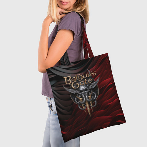 Сумка-шоппер Baldurs Gate 3 logo dark red black / 3D-принт – фото 3