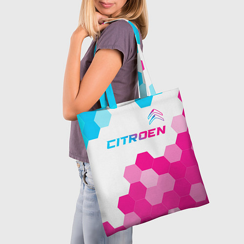 Сумка-шоппер Citroen neon gradient style: символ сверху / 3D-принт – фото 3