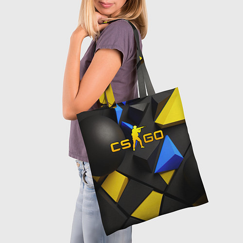 Сумка-шоппер CSGO blue yellow abstract / 3D-принт – фото 3